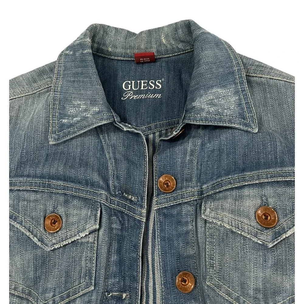 GUESS PREMIUM DENIM Womens Jacket Size Small Distressed Ripped Washed Cotton - Picture 3 of 8